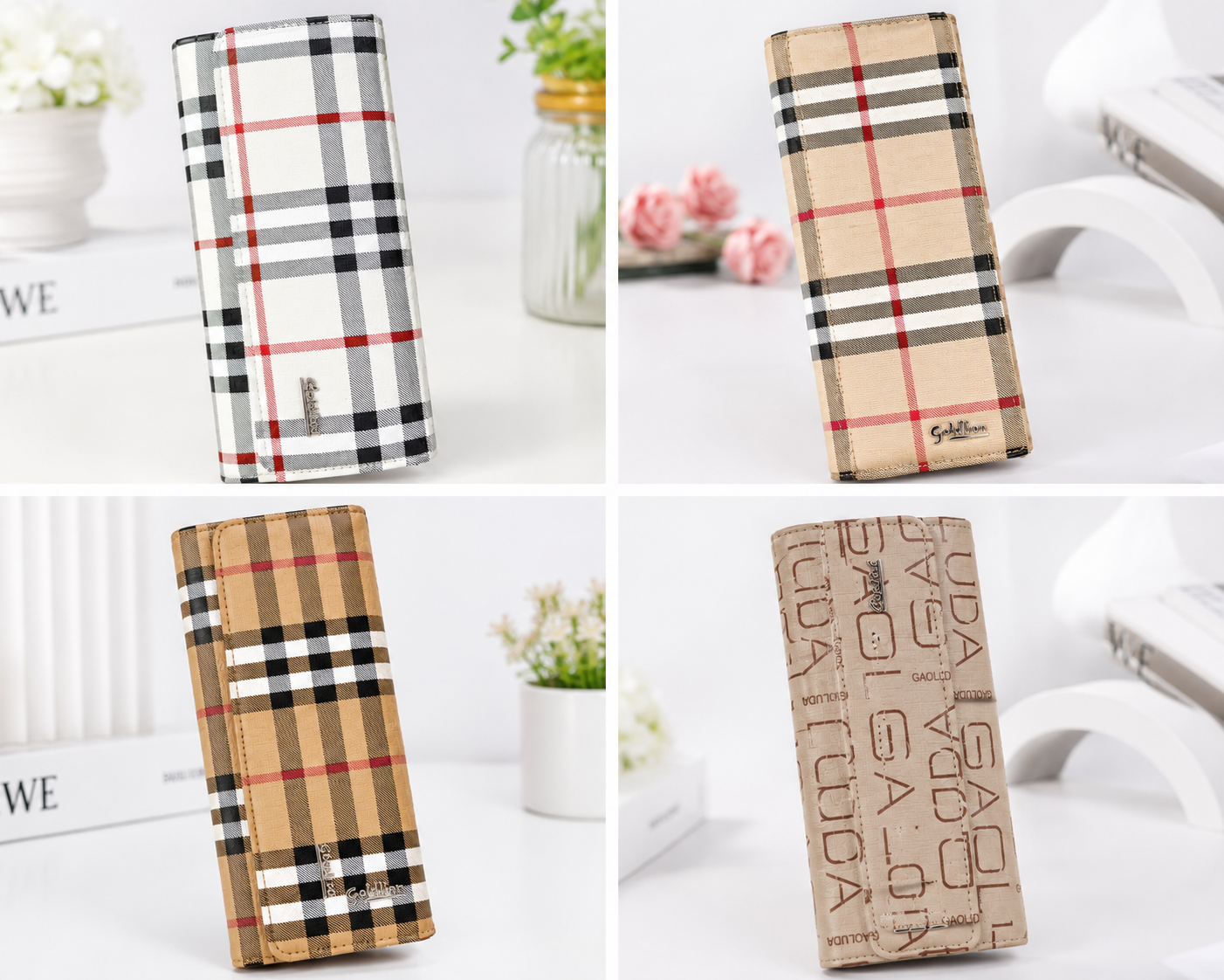 Premium Check Pattern Ladies Long Wallet